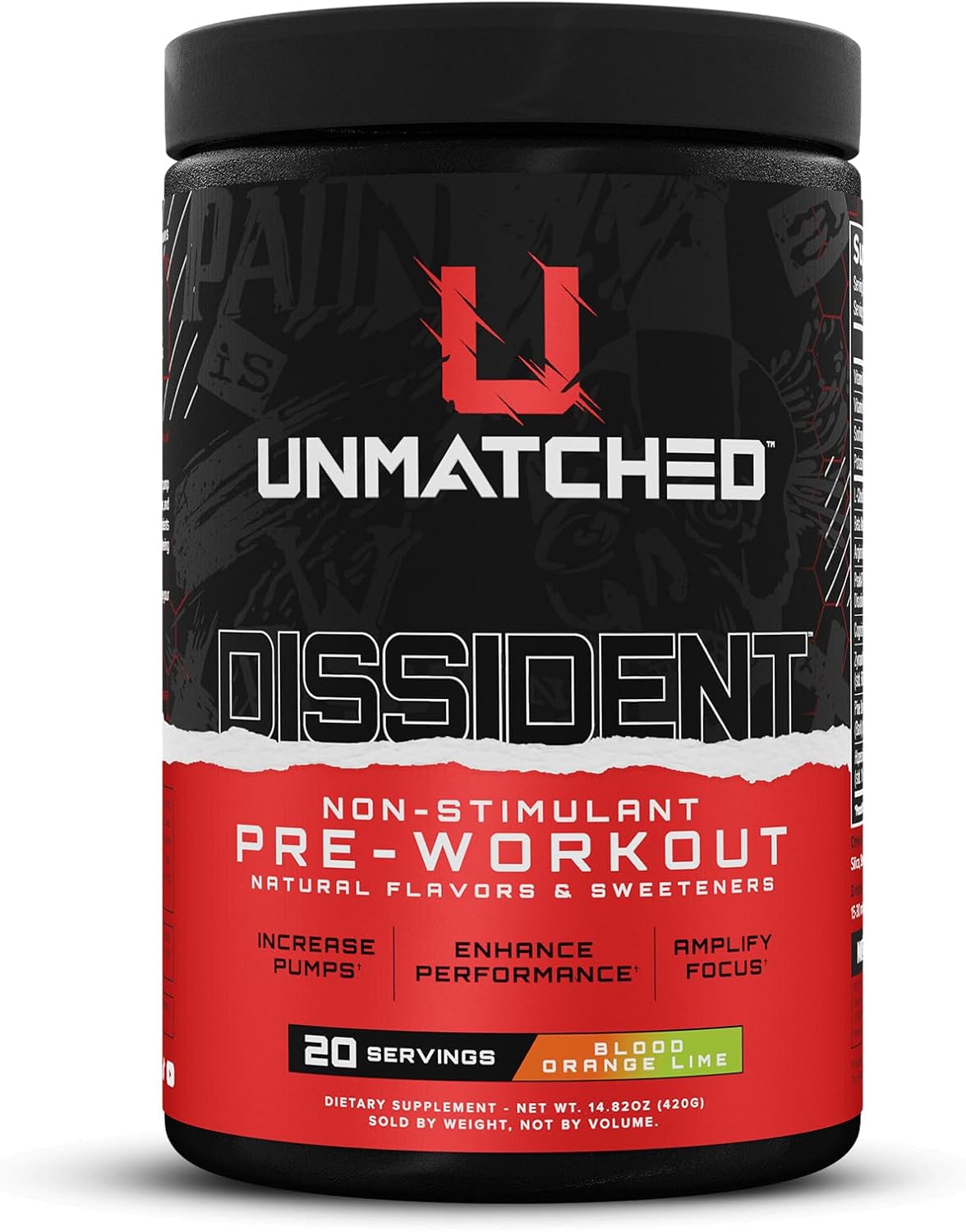 Unmatched Dissident Non Stim Pre Workout Powder for Men & Women | Citrulline, Beta Alanine, Peak ATP | Natural Flavors & Sweeteners | 20 Servings (Blood Orange Lime)