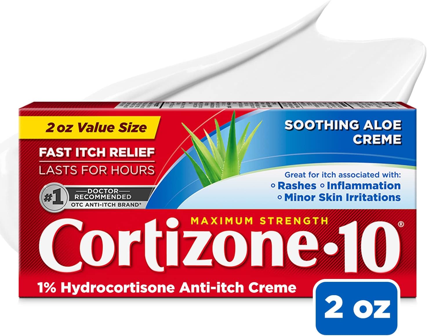 Cortizone 10 Maximum Strength Anti-Itch Cream with Soothing Aloe, 1% Hydrocortisone Creme, 2 oz.