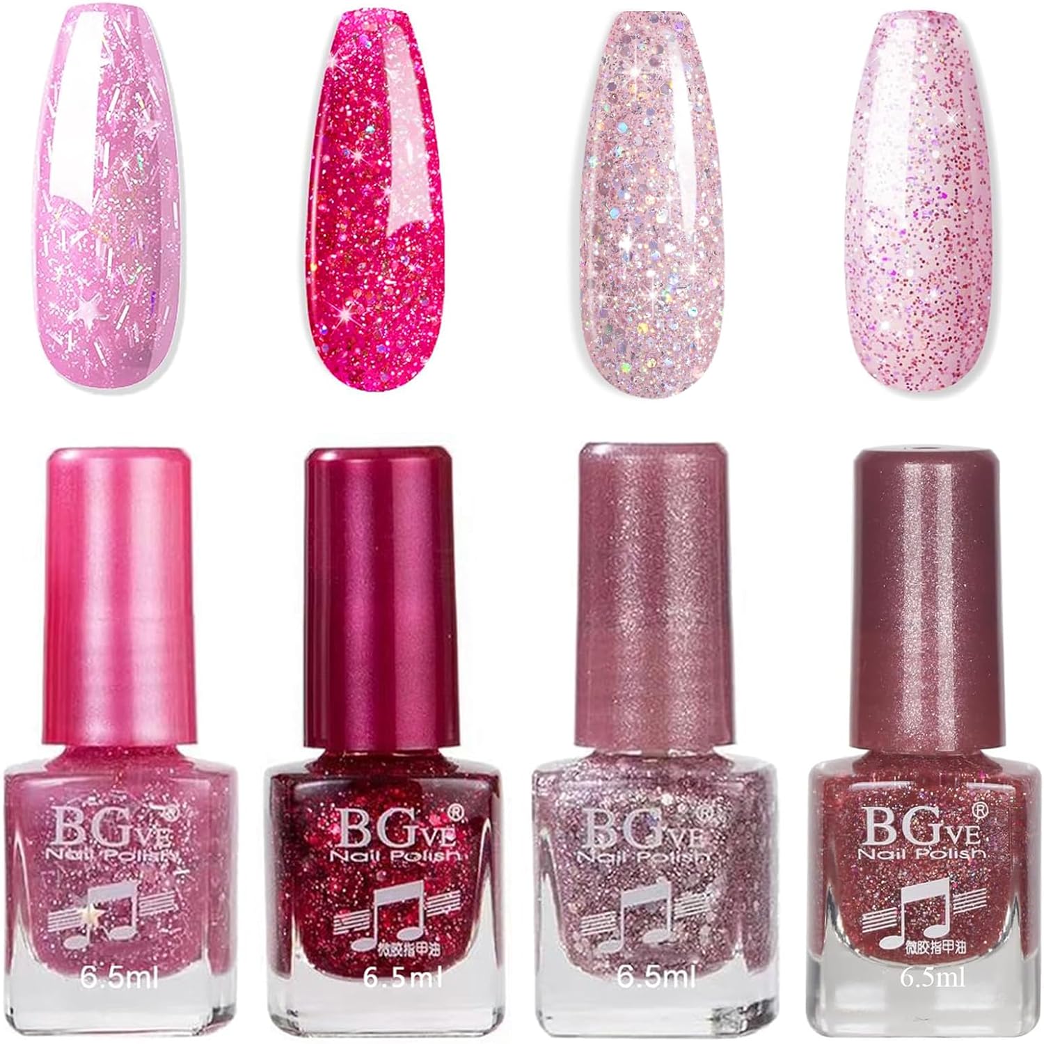Nail Polish Set - Glitter Nail Varnish Set - Quick Dry Flash Shinny Pink Series Nail Polish - Healthy Breathable Nail Varnish Gift Set - No Need Cure Nail Paint for DIY Nail Art purple
