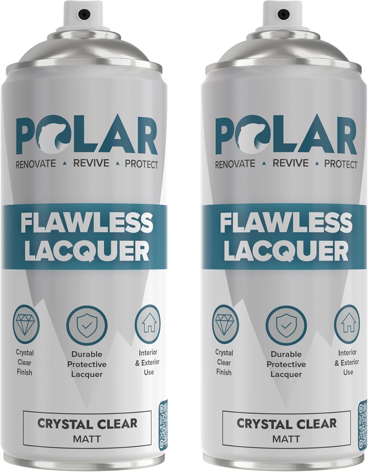 Polar Clear Matte Flawless Lacquer Spray - 2 x 13.5 Fl Oz - Clear Coat Spray Paint - Non-Yellowing & Scratch Resistant - Interior & Exterior Surfaces for Wood, Metal, Plastics, Glass & Ceramics