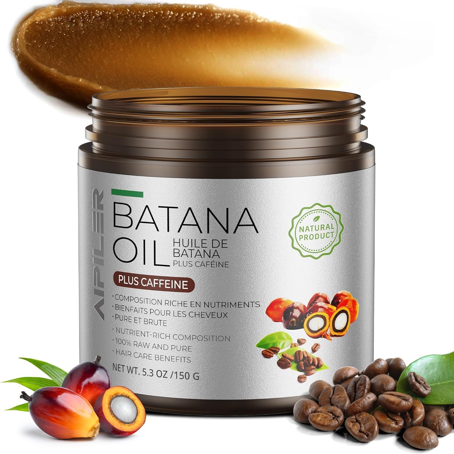 Batana Oil with Caffeine for Hair Growth: Natural Hairline and Scalp Thickening from Honduras Inspired by Dr. Sebi remedies Net Weight 150g