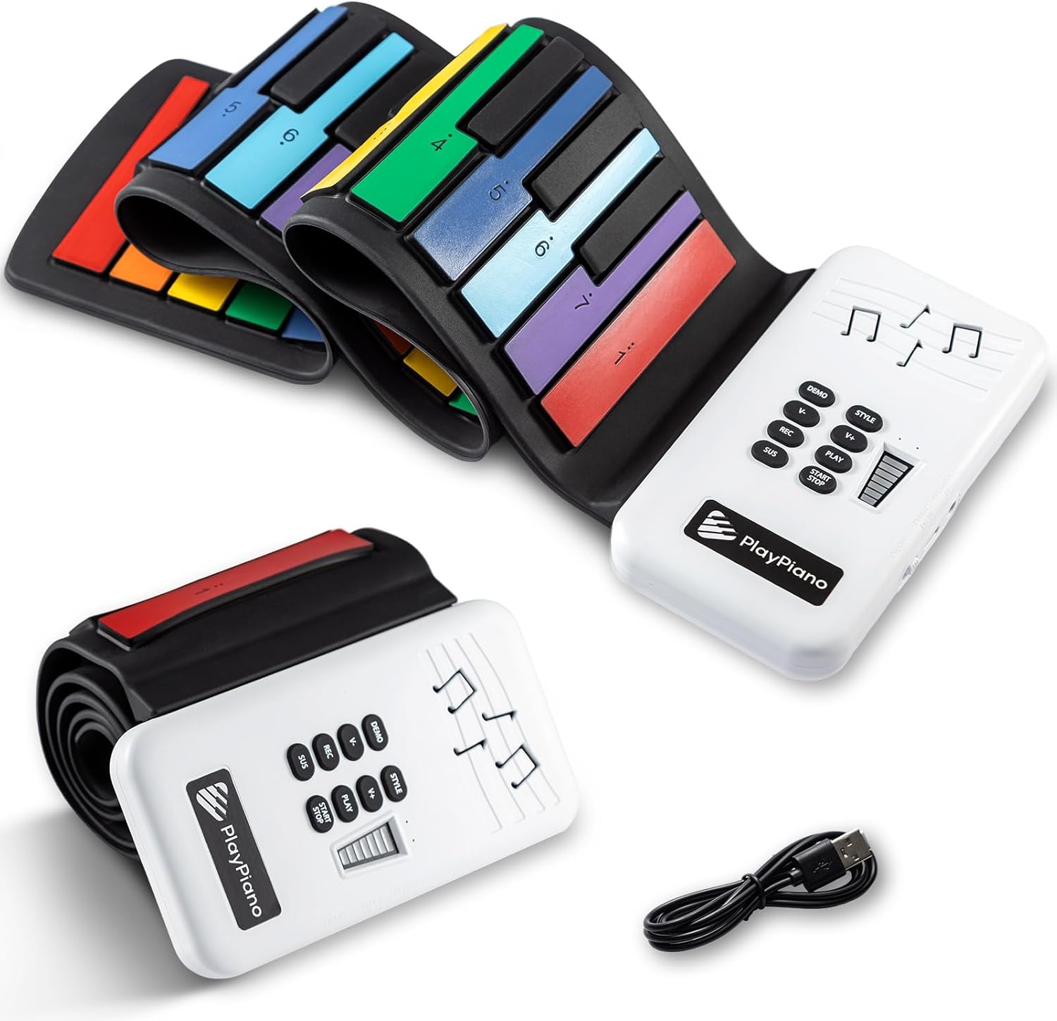 BLUE BAZAAR Roll Up Piano Keyboard 49 Keys Portable & Foldable, 75x16cm Silicone Digital Piano with 8 Tones/Rhythms, Educational Demo, Rechargeable Battery, Ideal Electric Keyboard for Beginners&Kids