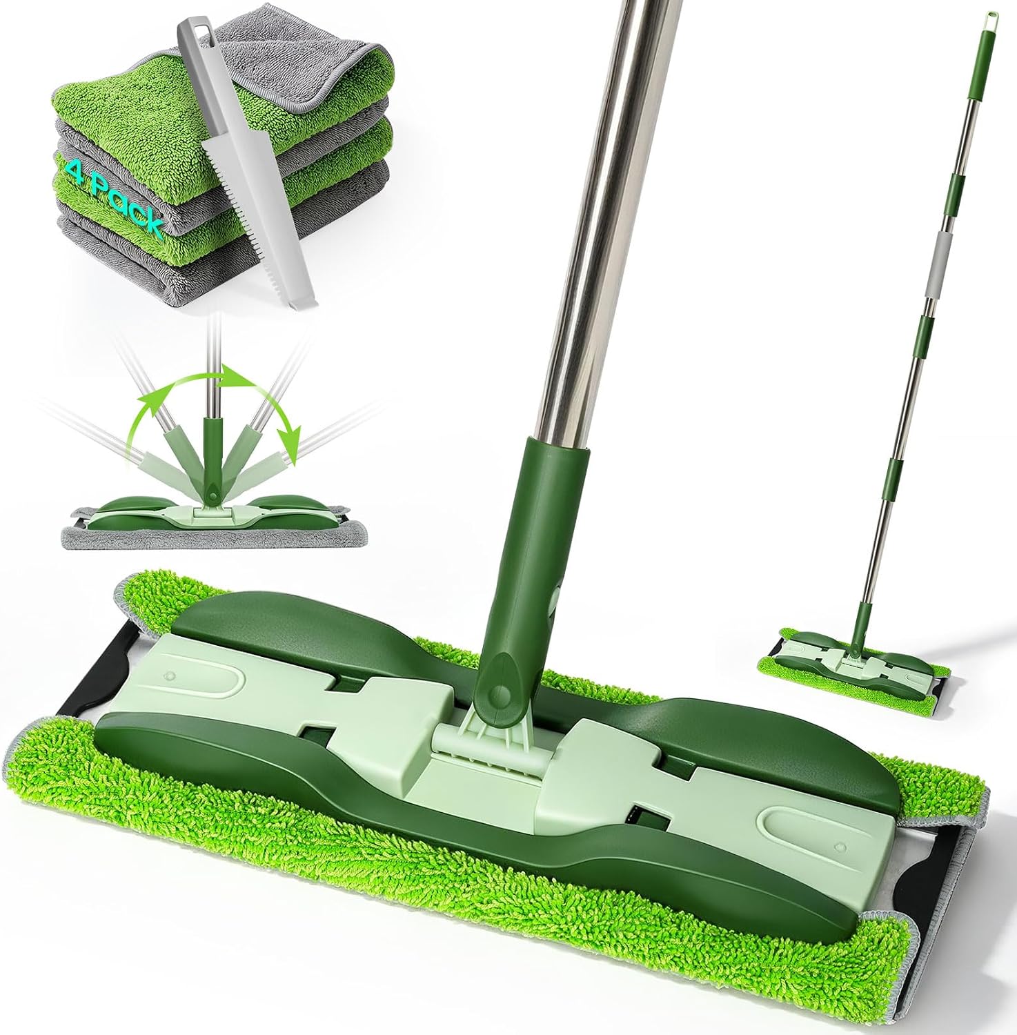 Microfiber Mop - Flat Floor Mops Wet Dry Dust Mop with 4 Washable Pads