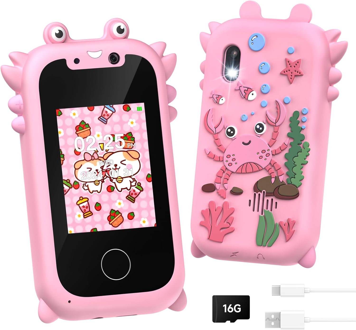 Kids Smart Phone for Girls, Toddler Toys for 3-10, Touchscreen HD Dual Camera Toys Phone for with Music Player, Games, 16GB SD Card, Christmas Birthday Gifts, Pretend Play Smartphone for Kids