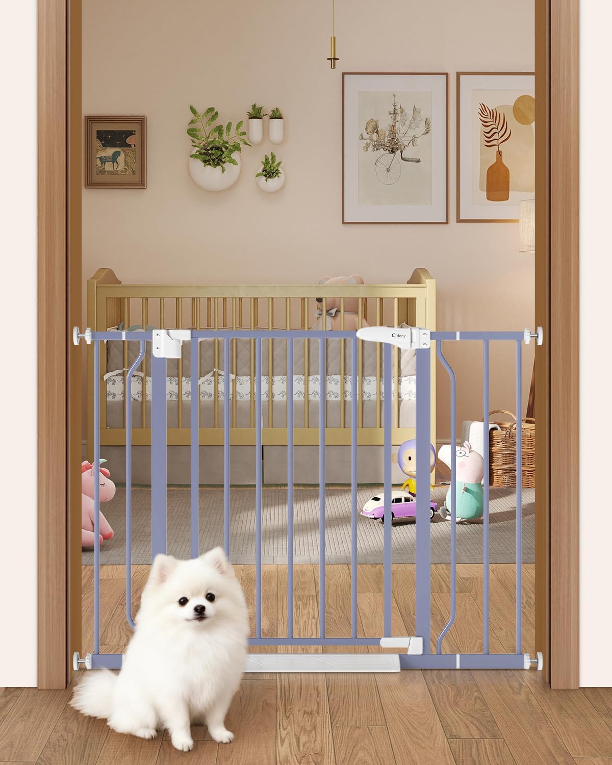 29"-40" Baby Gate for Stairs, Auto Close Stroller Friendly Dog Gate Indoor for Doorways, Pressure Mounted Baby Gate, Easy Walk Through Gate for Children & Pets, Wisteria