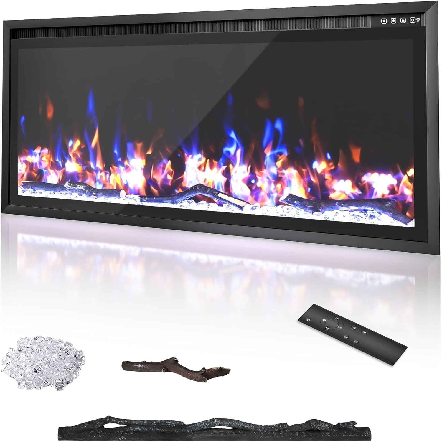42'' Electric Fireplace, Wall Mounted Fireplace Insert with Remote Control, Fireplace Heater for Living Room with Timer, Touch Screen, 12 Adjustable Flame Color and Speed, 750-1500W