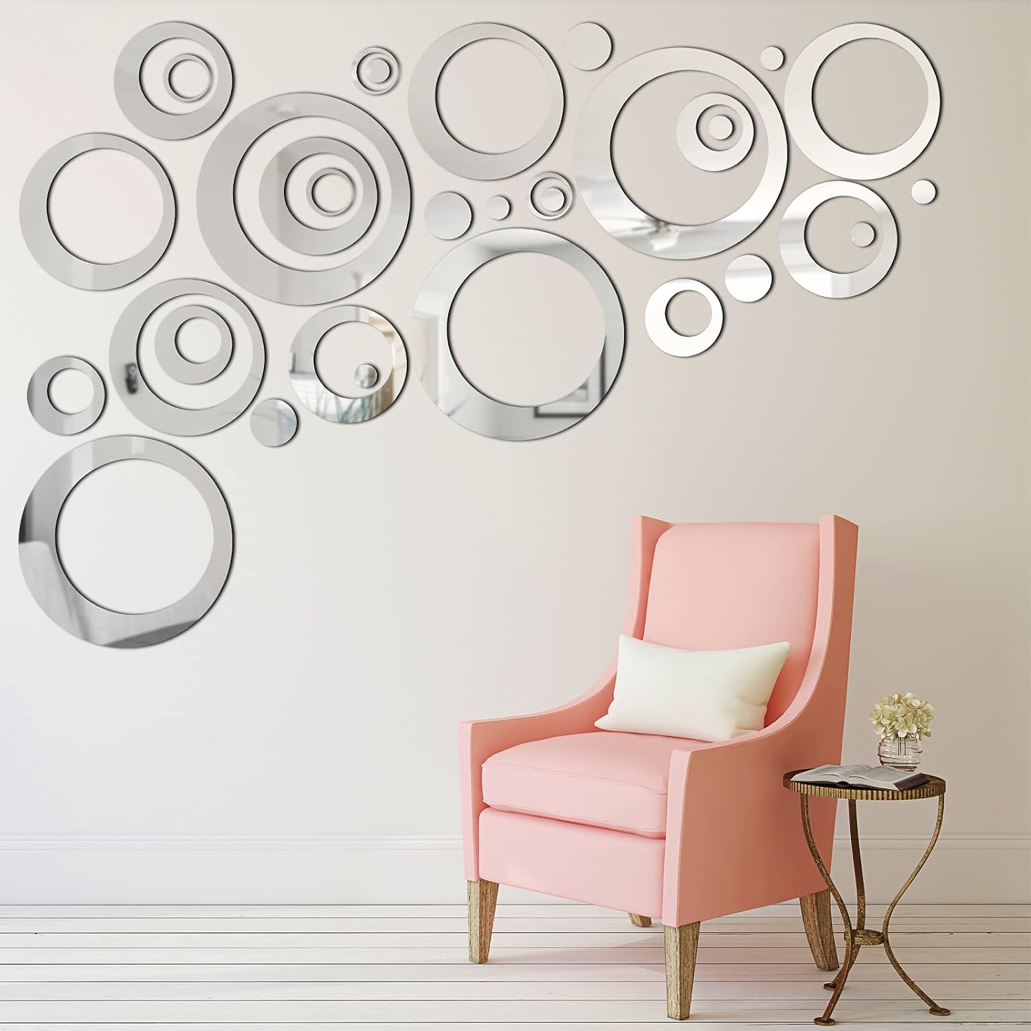 Removable Wall Sticker Decal Acrylic Mirror Setting for Home Living Room Bedroom Decor (Style B, 32 Pieces)