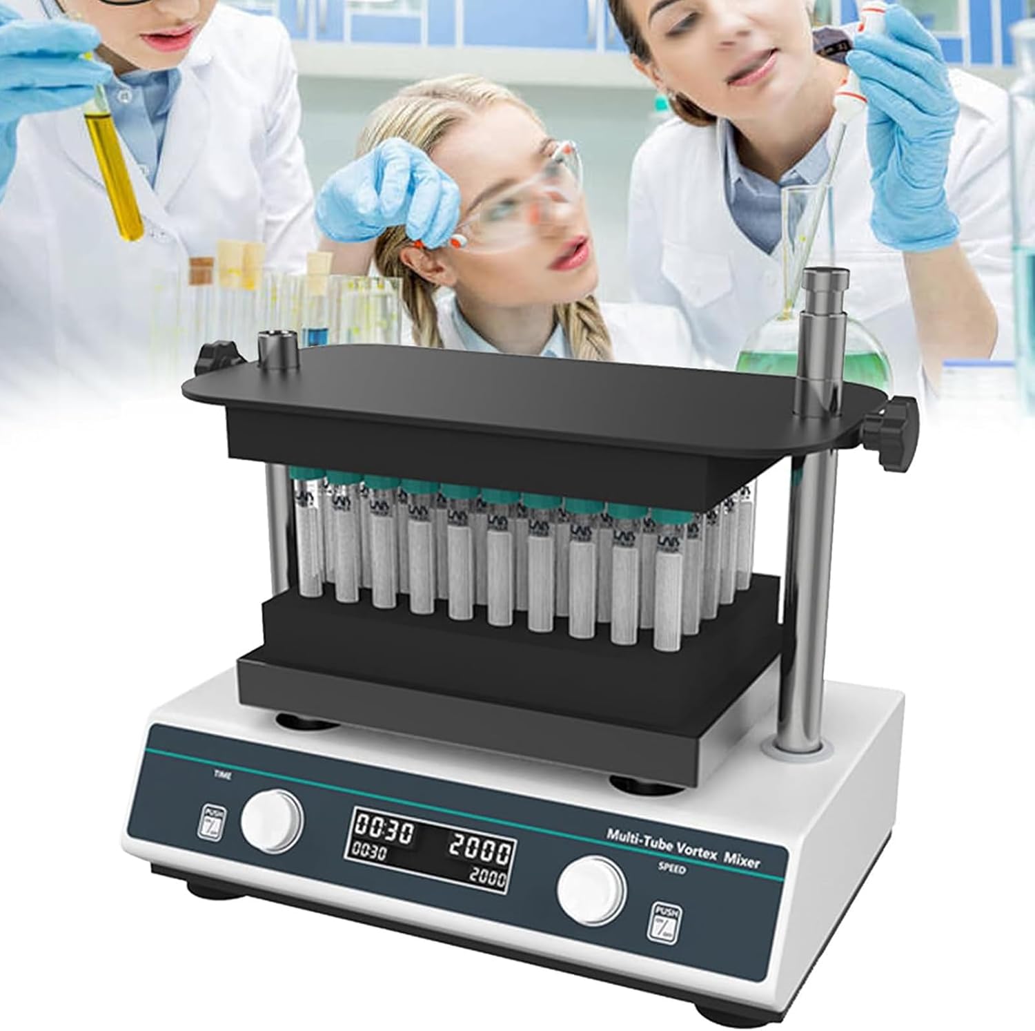 POCDOKYZ Multi-Tube Vortex Mixer, Digital Display Vortex Shakers with 3 Modules,Speed ​​range: 500-3000rpm,Timing Range: 1 Min-24h,for 1.5ml/2ml/5ml/10ml/15ml/50ml Test Tube,White