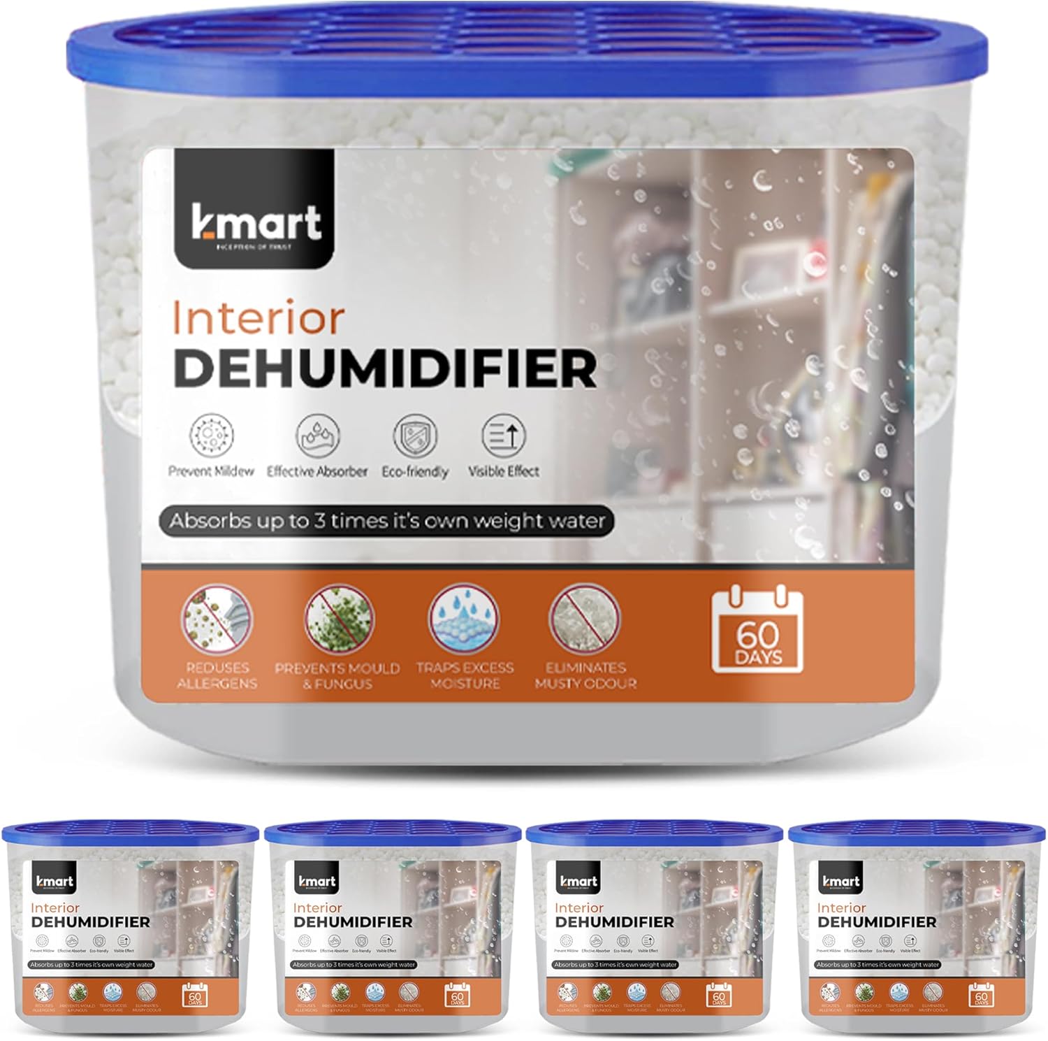 K-MART Dehumidifier 500ml, Pack Of 5 Moisture Absorbers Condensation Remover Dehumidifiers For home, damp absorber, car dehumidifier, wardrobe dehumidifiers, Kitchen & Car (5 Pack)