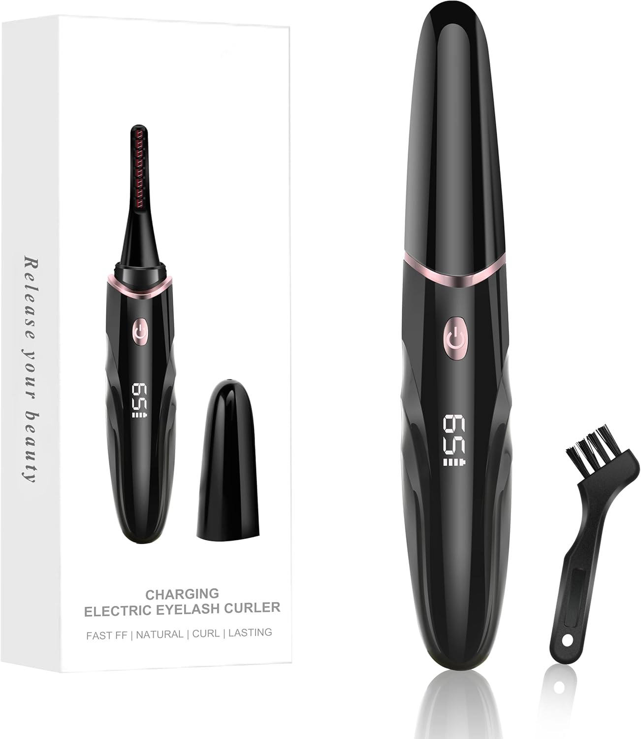 Heated Eyelash Curler Rechargeable Electric Eye Lash Curlers 8 Seconds Heat Up 4 Temp Settings, LED Display(Black)