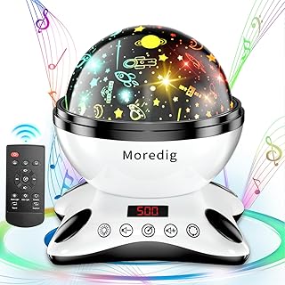 Moredig Kids Night Light Projector, Remote Baby Night Lights for Kids Room with 12 Music Nursery Night Light Projector for Kids Timer 2 Projections 18 Light Modes, Gifts for Baby Kids - Black