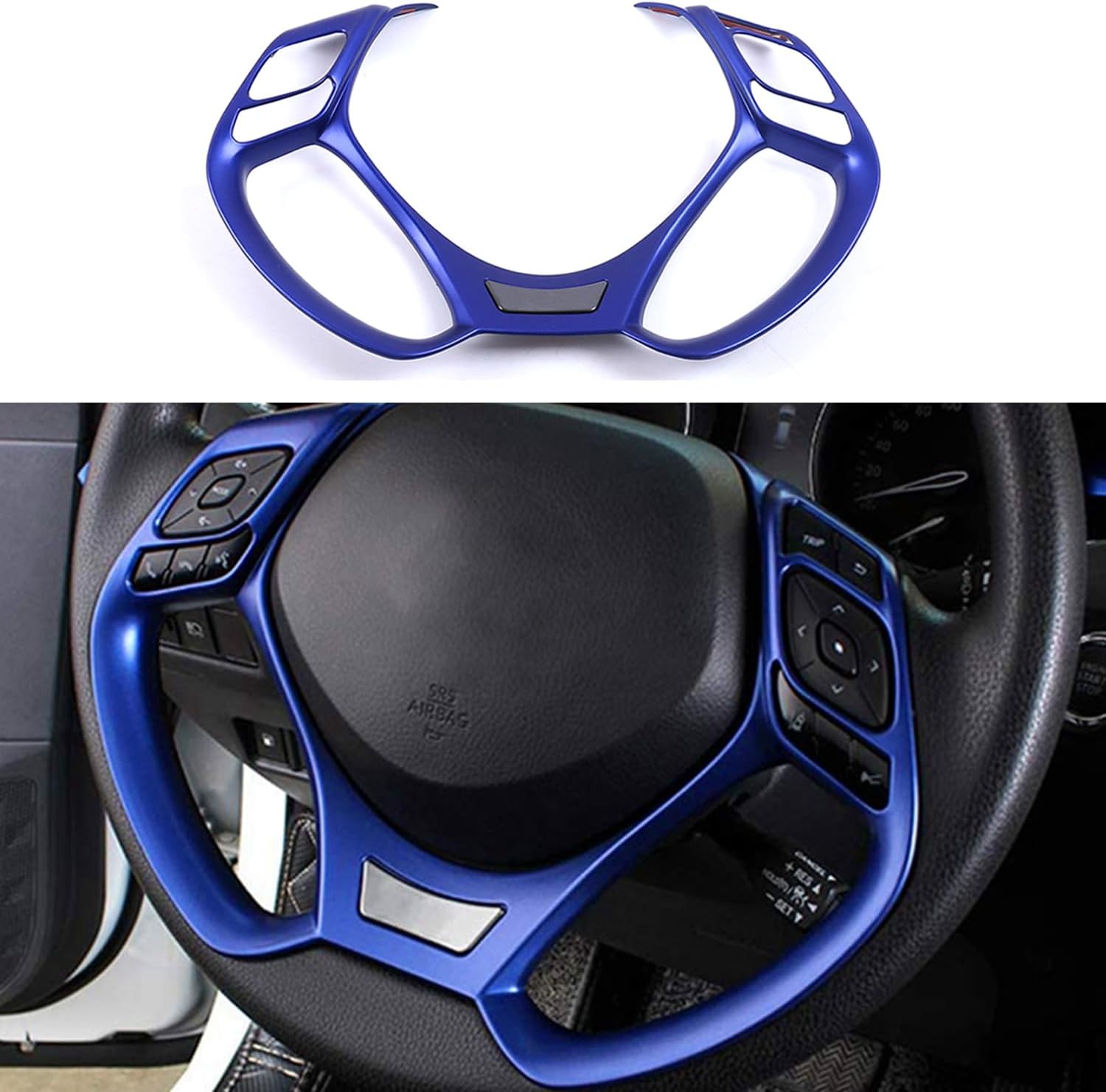 MICROCK Steering Wheel Cover Trim for Toyota C-HR CHR 2017 2018 2019 2020 2021, ABS Blue, 1pc