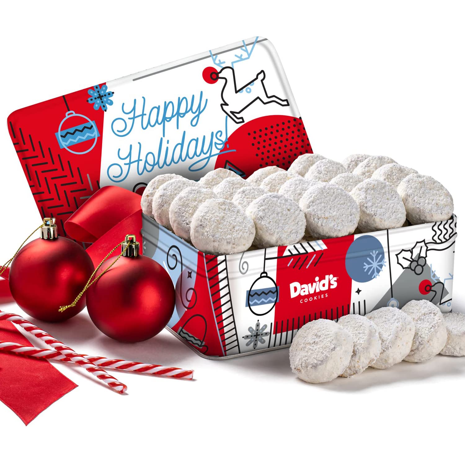 David’s Cookies Winter Wonderland Butter Pecan Meltaway Cookies Tin - Delicious Butter Cookies with Crunchy Pecans - Soft & Melt In Your Mouth Flavorful Cookies, Gourmet Holiday Food Gift Basket 16oz