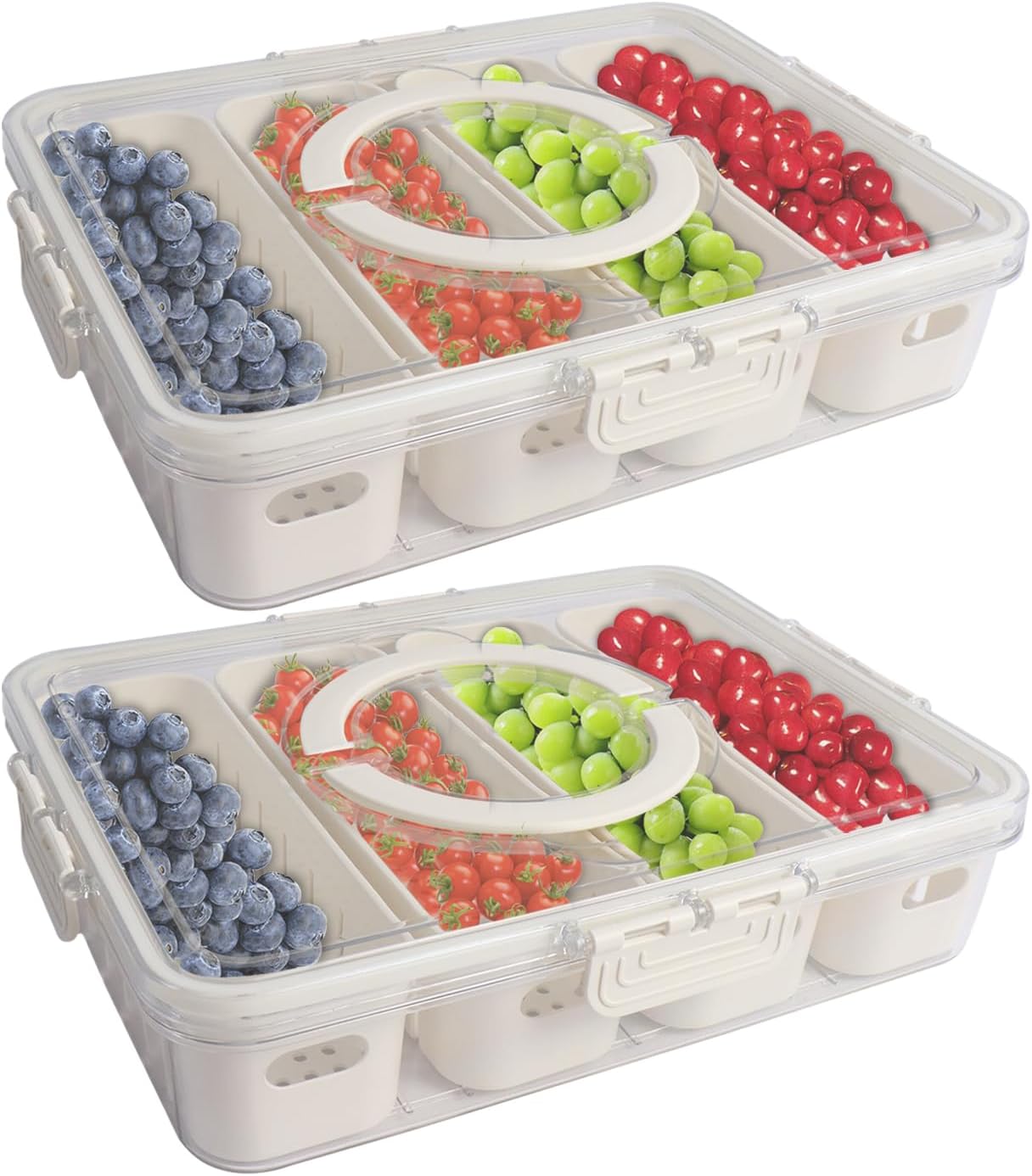 Gzsekken Fresh Food Storage Containers with Lids Airtight,Fridge Food Storage Containers Food Fresh Box with 4 Pack Removable Colander for Fruit Salad Vegetables BPA Free Clear Sealed Keeper-2Pack