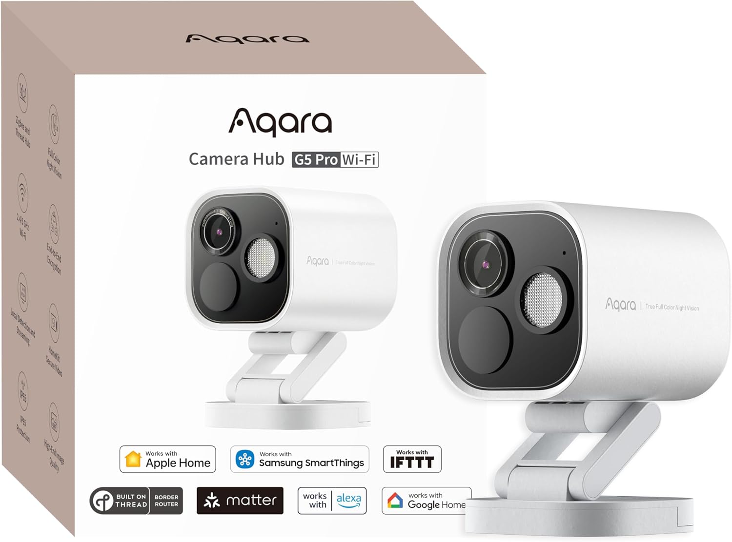Aqara 4MP Camera Hub G5 Pro WiFi, True Color Night Vision Security Camera Outdoor, 2.4/5Ghz WiFi, HomeKit Secure Video, Thread Border Router, Local Detection, Thread/Zigbee, Supports Alexa,Google Home