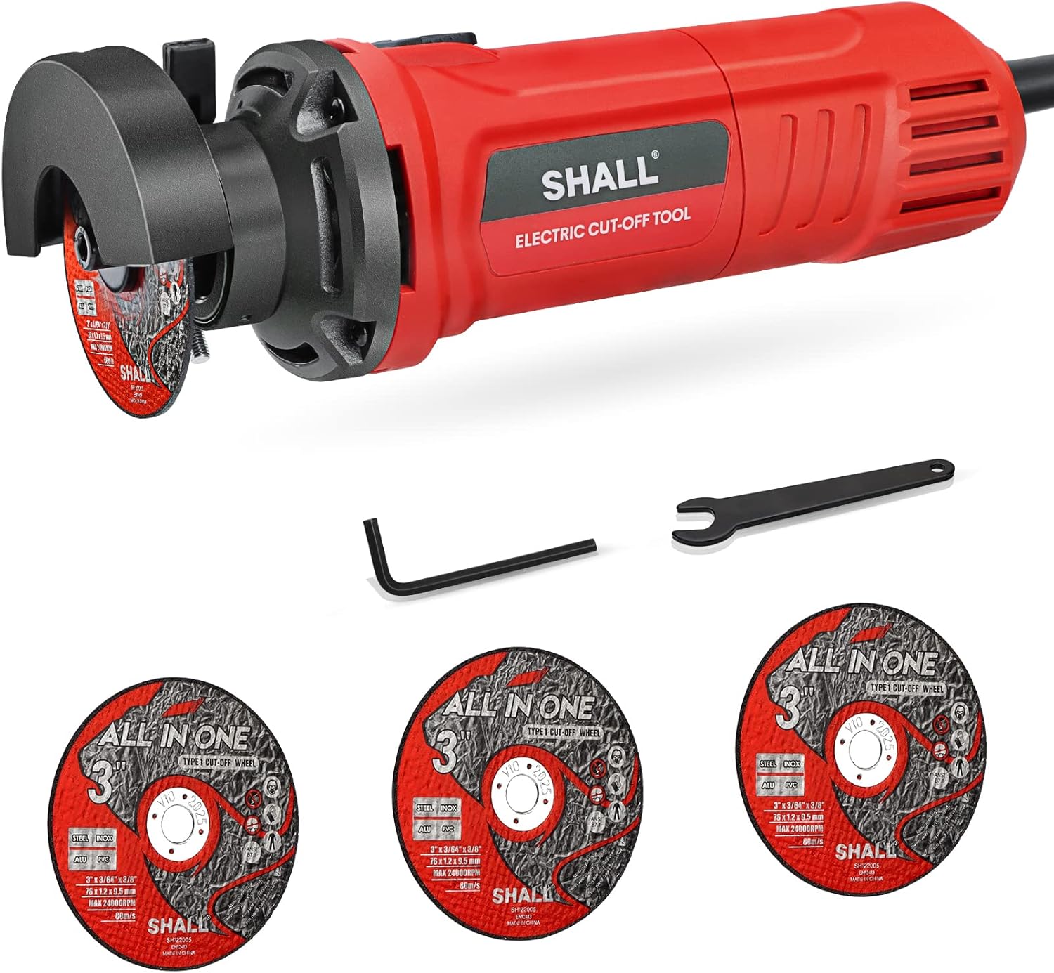 SHALL 3 Inch High-Speed Cut Off Tool, 3.5 Amp Metal Cutter Tool with 3Pcs Multifunctional Cutoff Wheels, 24000RPM Electricl Metal Cutting Tools for Steel, Inox, PVC, Aluminum