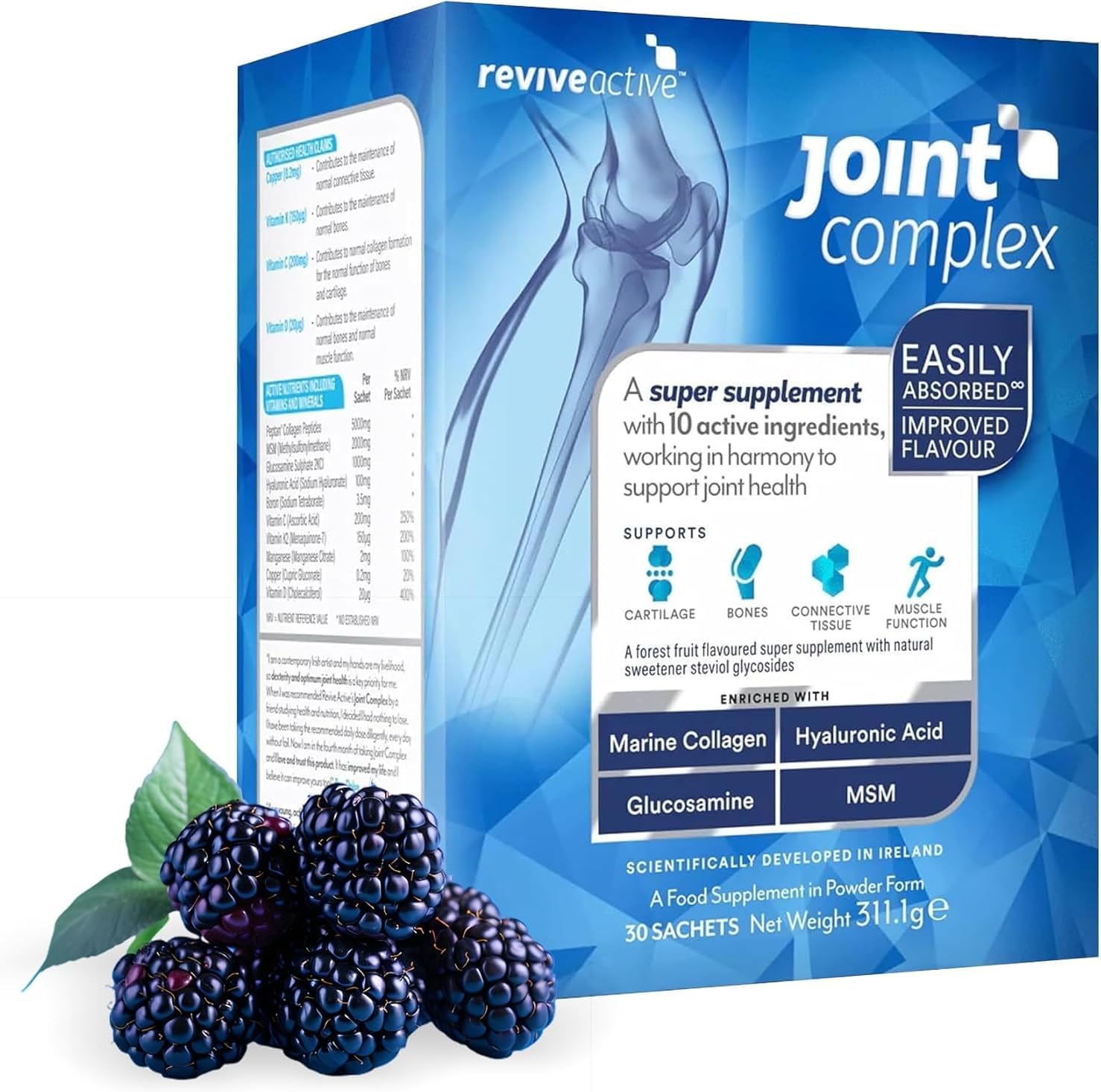 Joint Complex by Revive Active - A Daily Sachet - Contributes to The Support of Joints, Cartilage, Bones & Muscle Function with Marine Collagen, Hyaluronic Acid, Glucosamine - 30 Days Supply