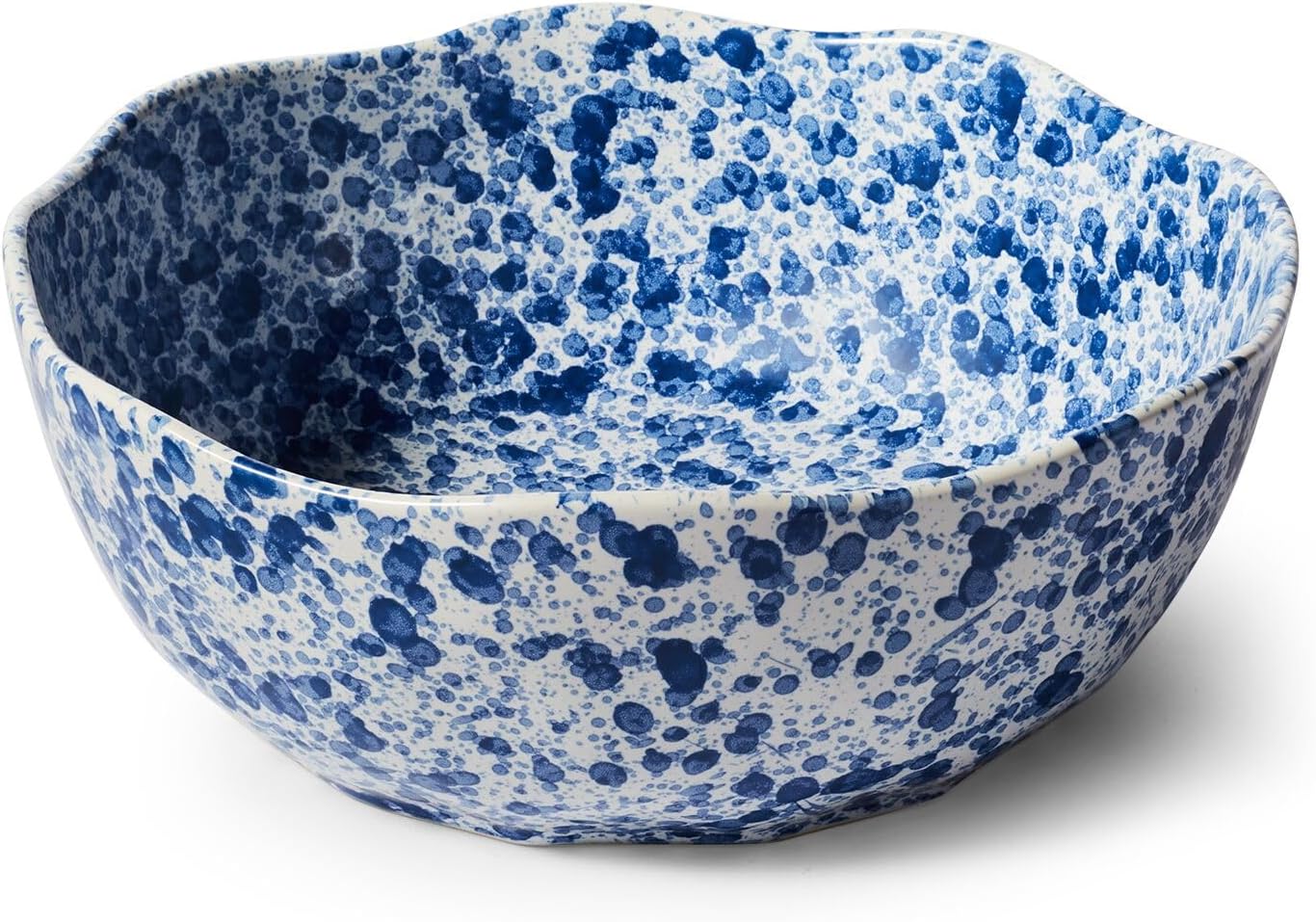 Sur La Table Splatter Stoneware Serving Bowl – 11" Round 4-Qt Bowl with Vintage Spongeware-Inspired Design, Oven & Freezer, Durable for Everyday Use or Entertaining, Blue