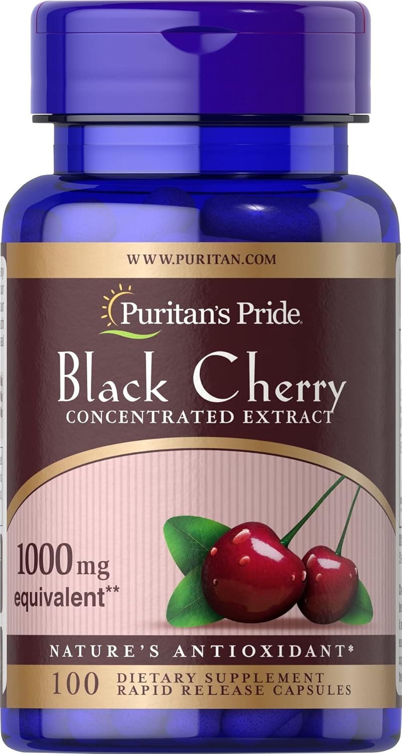 Puritan's Pride Black Cherry Concentrated Extract 250 mg (1000mg equivalent), Dietary Supplement for General Wellness and Healthy Lifestyle*, 50 Day Supply, 100 Easy-To-Swallow Rapid Release Capsules