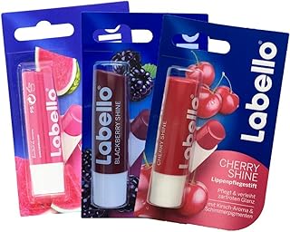 Labello Watermelon Shine, Labello Blackberry Shine, Labello Cherry Shine Lip Balm Bundle