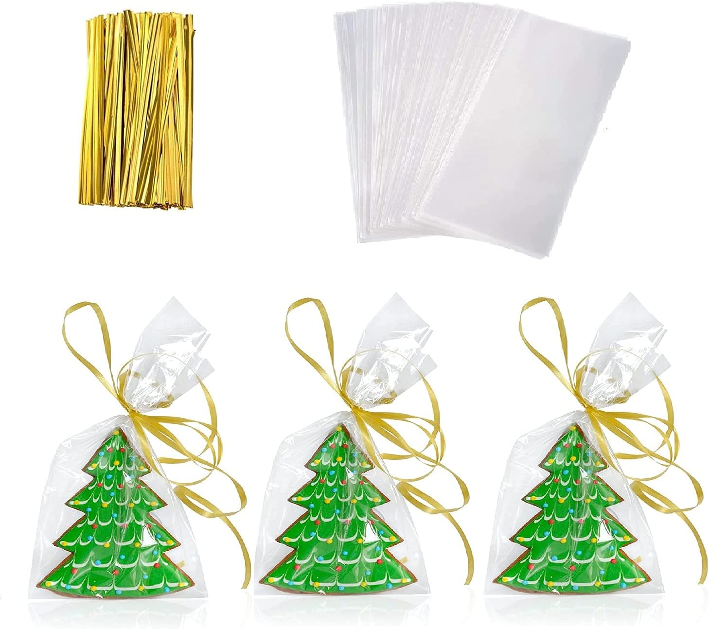 120Pcs Clear OPP Bags, 10 x 15 cm Clear Bags with Twist Ties for Bakery, Popcorn, Cookies, Candies, Dessert, Gift Packing bags