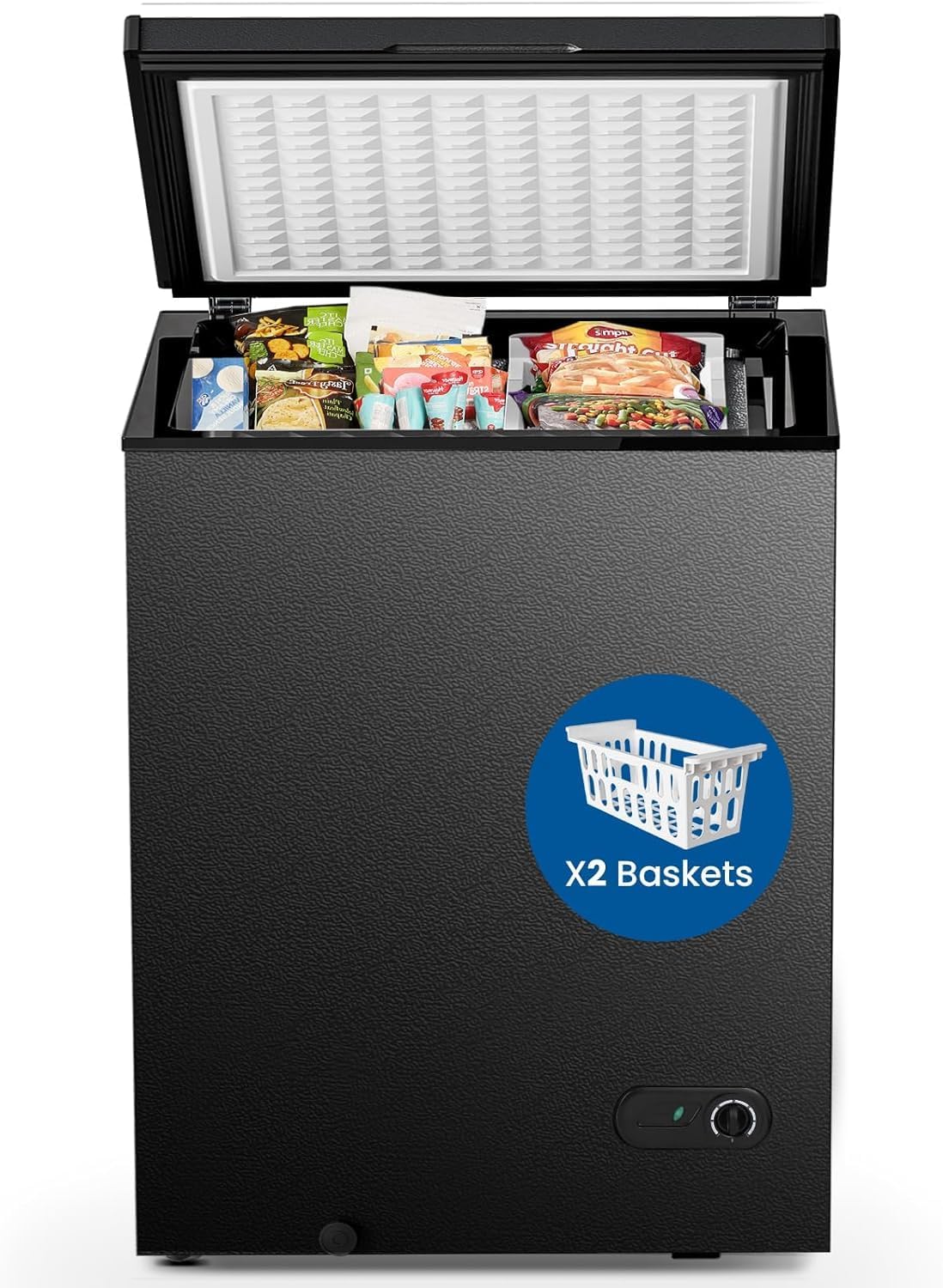 Chest Freezer 3.5 Cubic Feet Compact Freezer with 2 Removable Baskets, Free Standing Top open Door Deep Freezer, Adjustable Temperature for Home Dorm, Bar, Basement, Kitchen