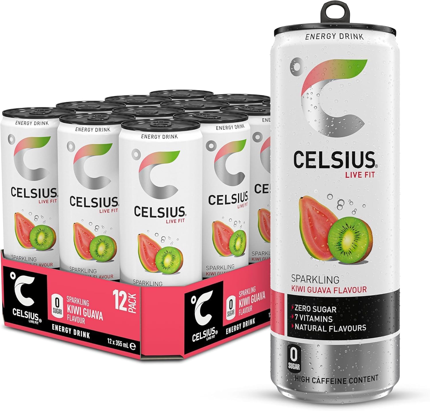 Celsius Sparkling Kiwi Guava Zero Sugar Energy Drink 355 mL – 12 Pack