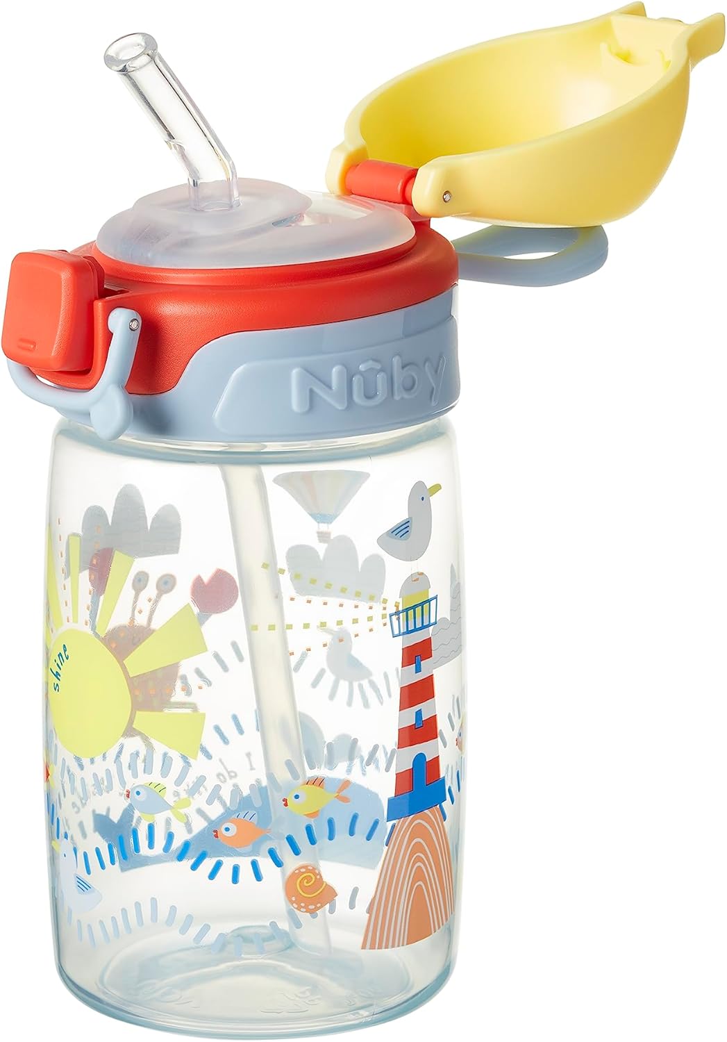 Nuby Super Straw Water Bottle - No Spill Active Toddler Sippy Cup | 360ml / 12oz | Carry Handle | Dishwasher Safe | Suitable Beaker for 12 Months Plus (Sunshine)