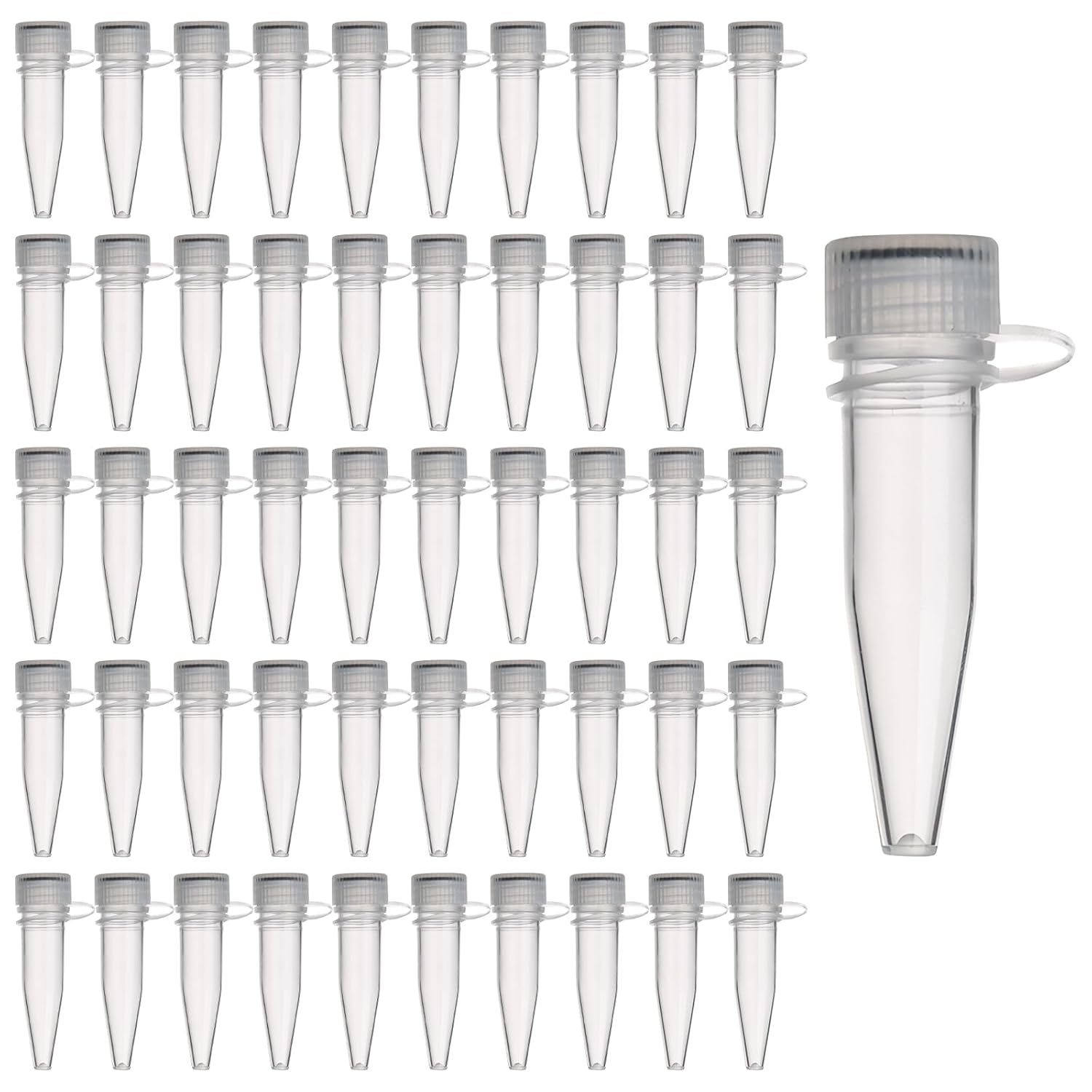 50 Pcs Plastic Clear Test Tubes, Centrifuge Tube 1.5 ml Lab Plastic Frozen Vial Container, Plastic Sample Bottles for Scientific Experiments, Small Frozen Test Tubes, Sterile Test Tubes with Lids