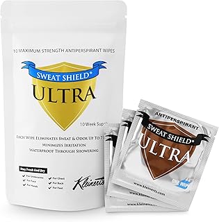 Sweat Shield Ultra Antiperspirant Wipes - Reduce Sweat Up To 7 Days Per Wipe (Pack of 10). Clinical Strength. Dermatologist Recommended.