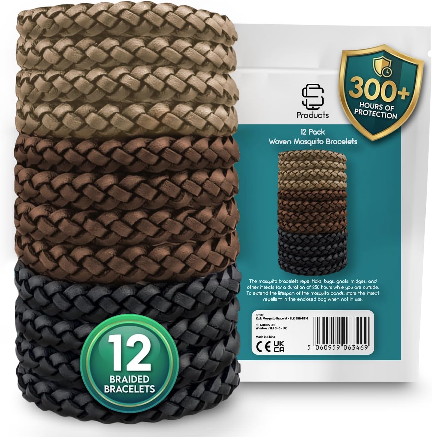 SC Products DEET Free Waterproof Anti Mosquito Repellent Bracelet (12-Pack) | Insect Midge Bug & Mosquito Bands for Adults & Kids | Insect Repellent Bracelet 12pc with 300 Hours / 12 Days of Protection