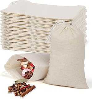 40 Pcs Empty Spice Bags for Cooking Soup, Reusable Tea Bags for Loose Tea, 4x6 In Natural Muslin Drawstring Bag, Small Cheese Cloth Cotton Bag for Straining, Unbleached Cheesecloth Herb Sachet Bag