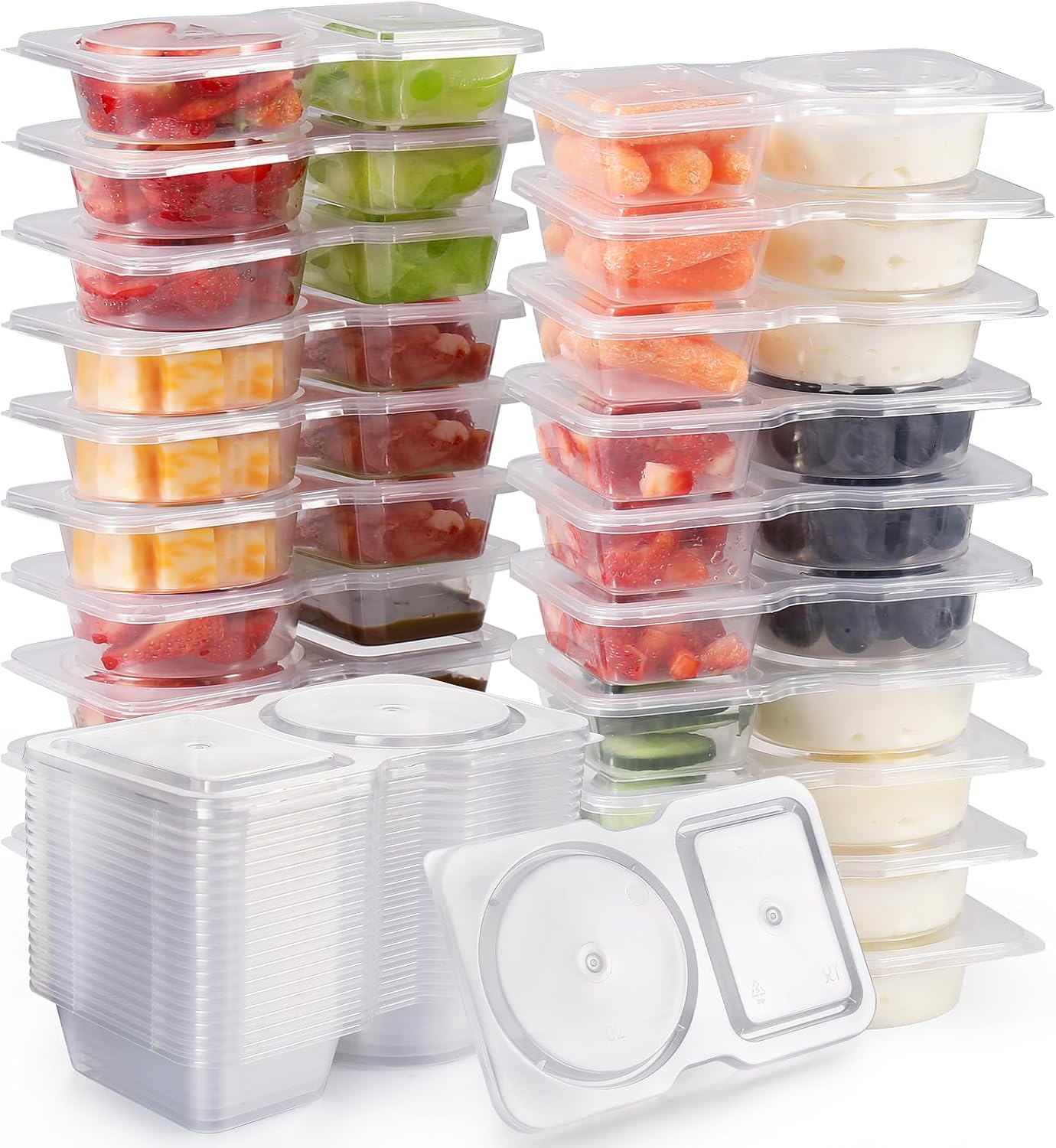 Reusable Snack Containers with Lids 20Pcs,New Snack Containers,Snackle Box Container Portion Control,Snack Pack Containers,Double Compartment Snack Containers for On-the-Go Meals and Camping