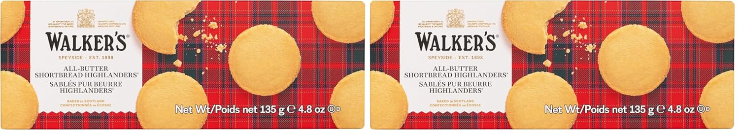 Walker's Shortbread Highlanders, Pure Butter Shortbread Cookies, 4.7 Oz Box (Pack of 2)