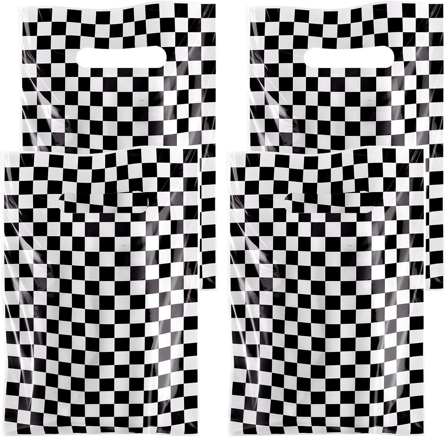 Hxezoc 50 Pieces Race Car Party Bags Plastic Checkered Bags Practical Gift Bags Car Party Favors for Race Car Theme Birthday Party Decoration Supplies