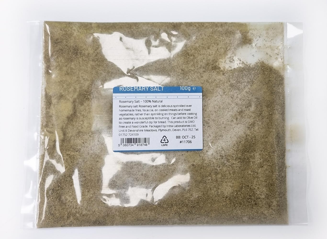 Entirely Ingredients - Rosemary Salt - Food Grade - Perfect for Focaccia and Roast Potatoes 100g