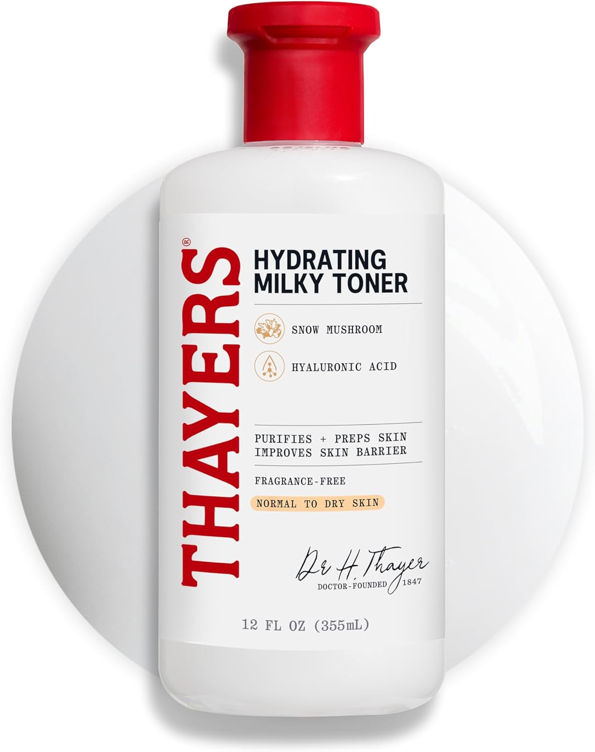 Thayers Milky Face Toner with Snow Mushroom and Hyaluronic Acid - Natural Gentle Facial Toner - Dermatologist Tested - for Dry and Sensitive Skin - 355 ml