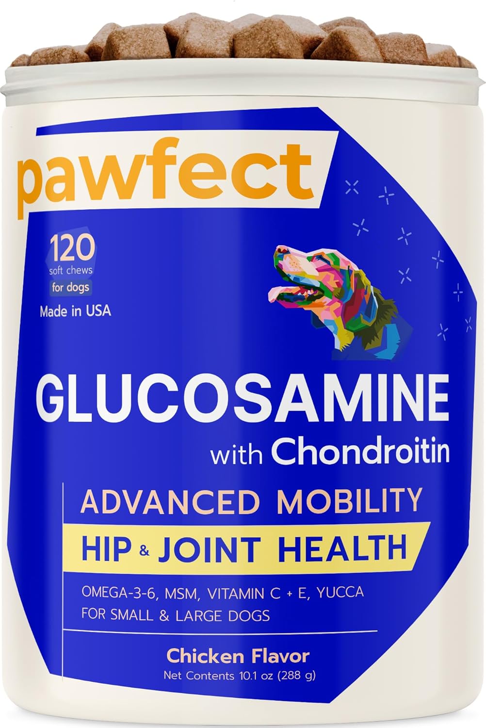 Pawfect Mobility - Glucosamine Treats for Dogs - Hip & Joint Health Supplement Chews w/Omega-3, Chondroitin, MSM - Made in USA - Joint Pain Relief - Hip & Joint Care - 120ct