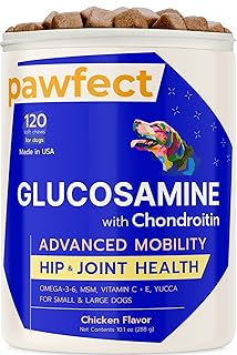 Pawfect Mobility - Glucosamine Treats for Dogs - Hip & Joint Health Supplement Chews w/Omega-3, Chondroitin, MSM - Made in USA - Joint Pain Relief - Hip & Joint Care - 120ct