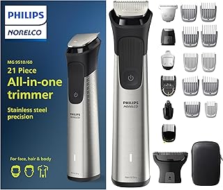 Philips Norelco Multigroom Series 9000 - 21 piece Men's Grooming Kit for beard, body, face, nose, ear hair trimmer w/ premium storage case, MG9510/60