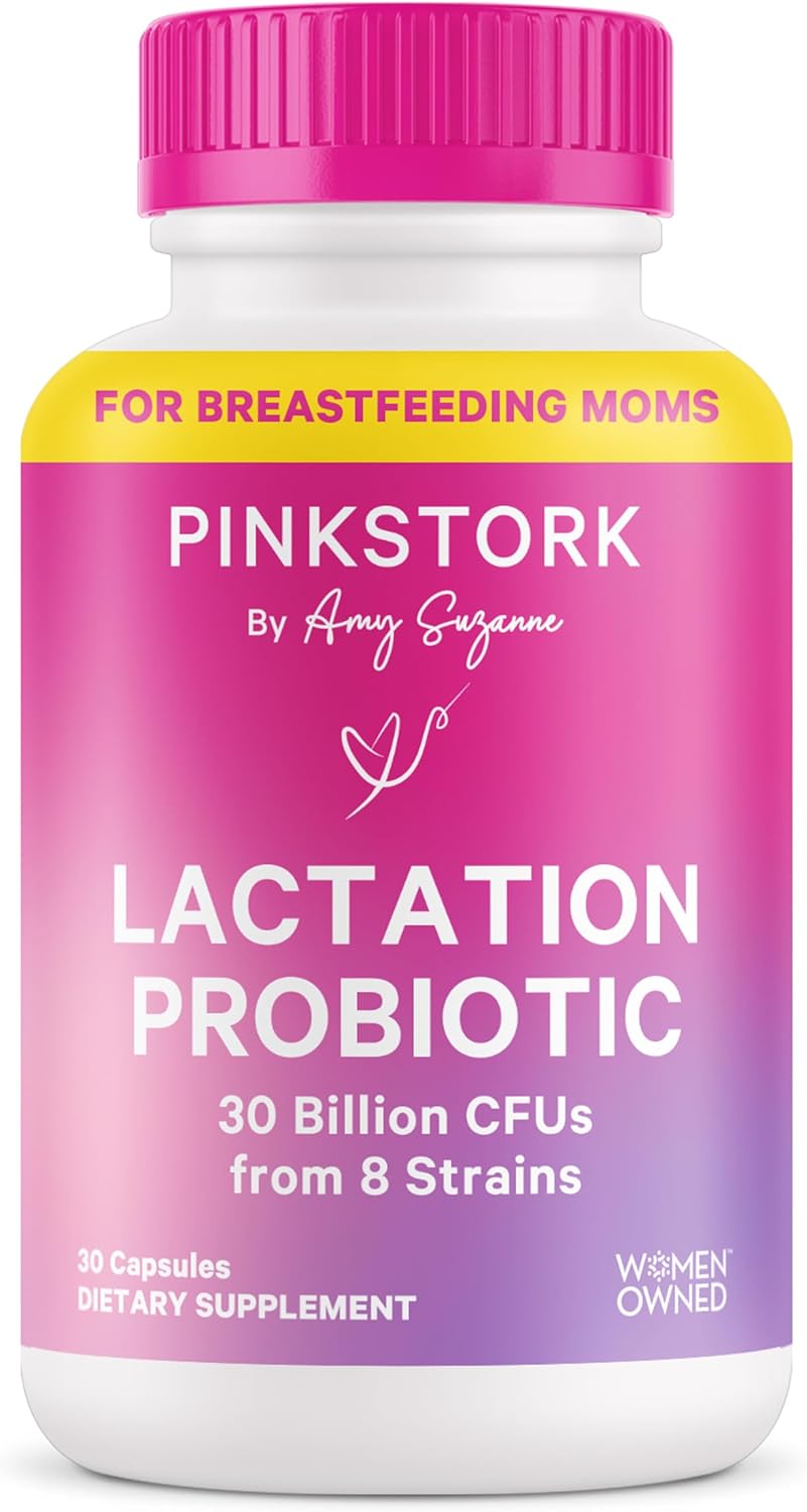 Pink Stork Lactation Probiotic - 30 Billion CFUs Multi Strain Postnatal Probiotics for Breastfeeding Women - Support Breast Milk & Gut Health, Postpartum Essentials, 30 Capsules