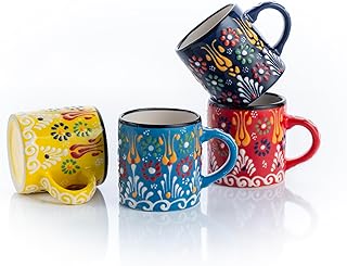Ceramic Espresso Cups, 5 Oz Espresso Cups Set of 4, Handmade Espresso Cup, 2.75 Inch Espresso Mugs, Multicolor Demitasse Cups, Microwave & Dishwasher Safe Espresso Mugs, Coffe Mug (SULTAN'S GARDEN)