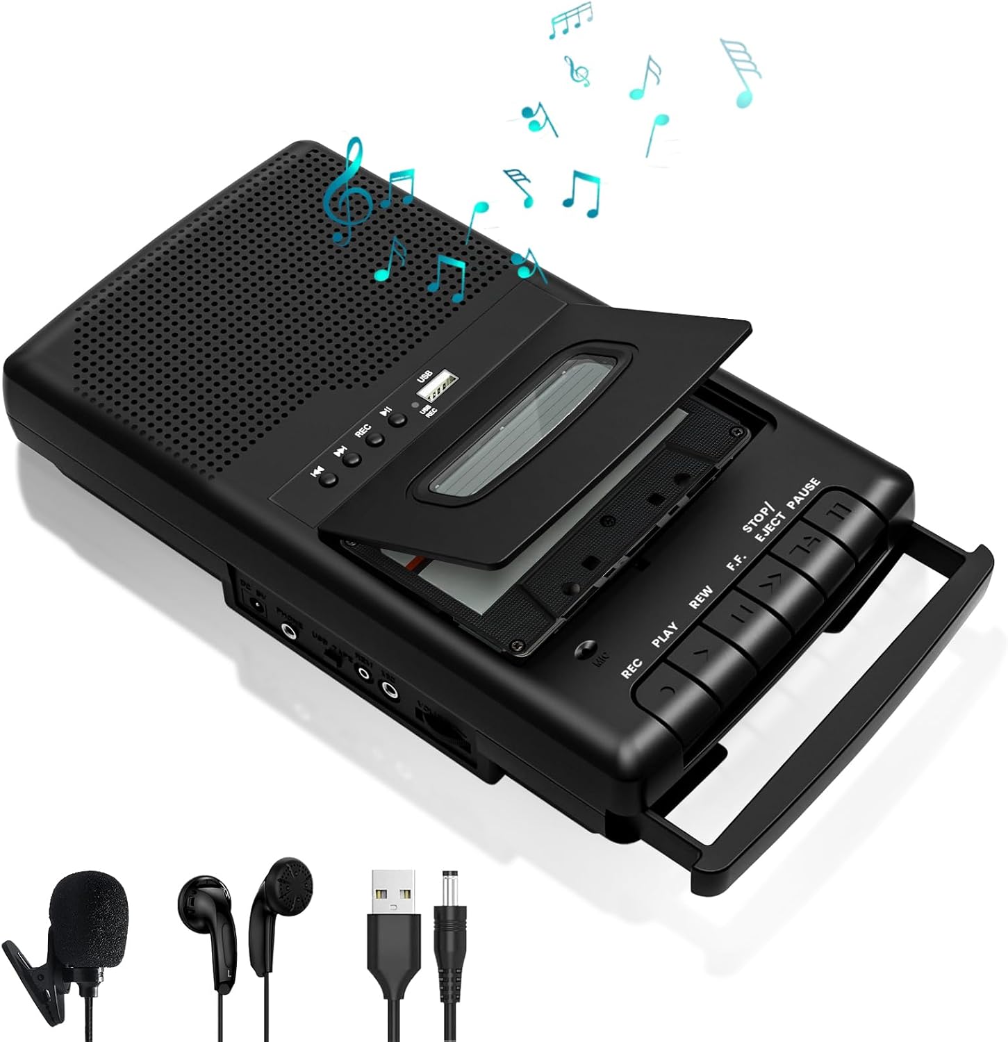 Shoebox Cassette Player Recorder, Portable Tape Audio Recorder | Convert Cassette to USB Digital | Cassette USB Player with Retractable Handle, Independent Microphone, Built-in Speaker
