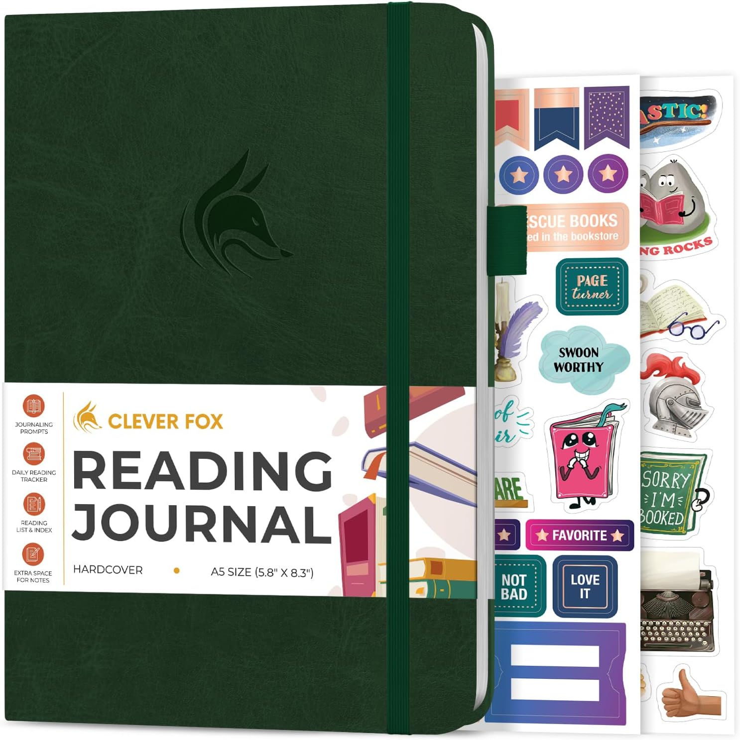 Clever Fox Reading Journal – Guided Book Review Log with Reading Tracker – Gift Book Accessories for Reading Lover – Tracking Journal for Kids & Adults – A5 Size, 14.6x21.3cm (Forest Green)