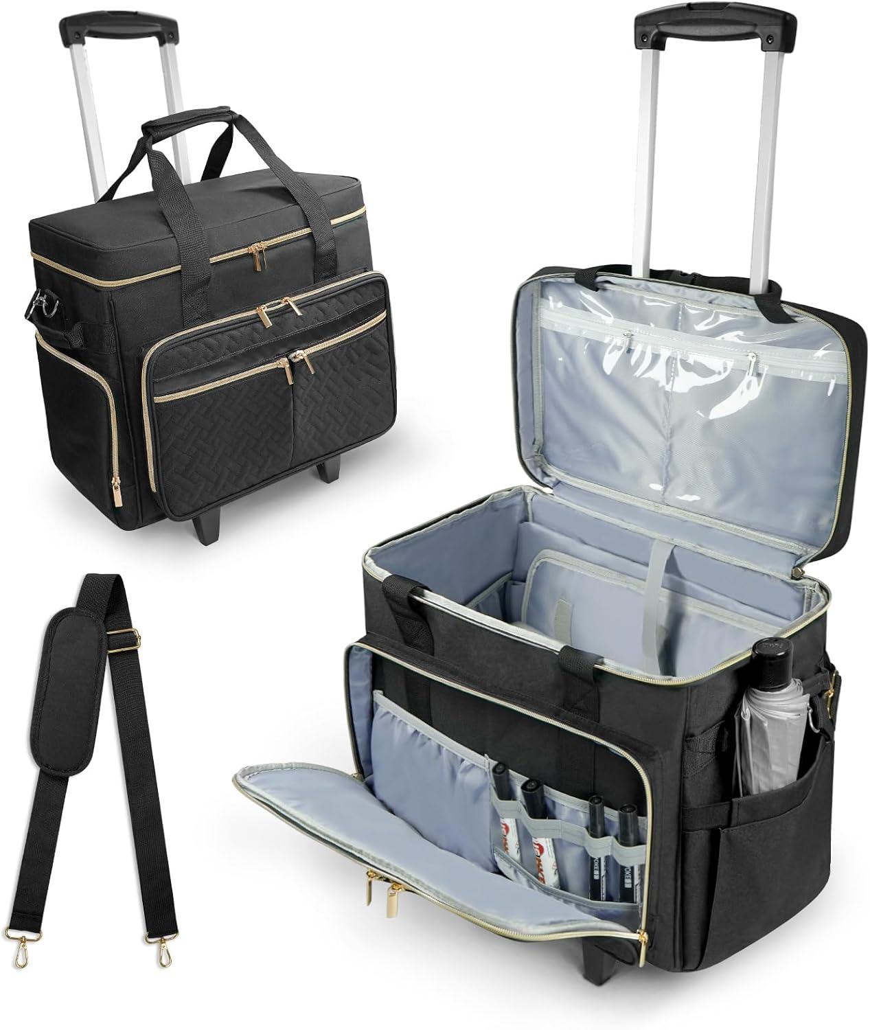 SUNDOY Rolling Teacher Tote Bag with Detachable Trolley, Spacious & Durable Teacher Bag with Expandable File Compartment, Fits Up to 17.3" Laptop, Books & Supplies