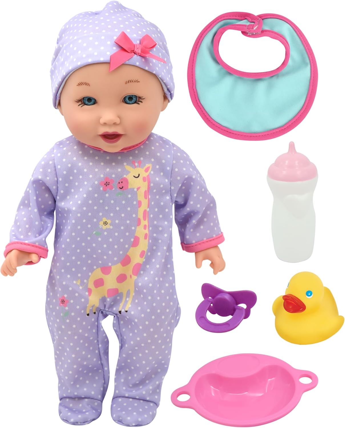 Little Darlings: 12" Talking Playtime Doll - Purple, Pink, Giraffe - Baby Says 6 Different Phrases, Accessories, New Adventures, Toddler & Kids Age 2+