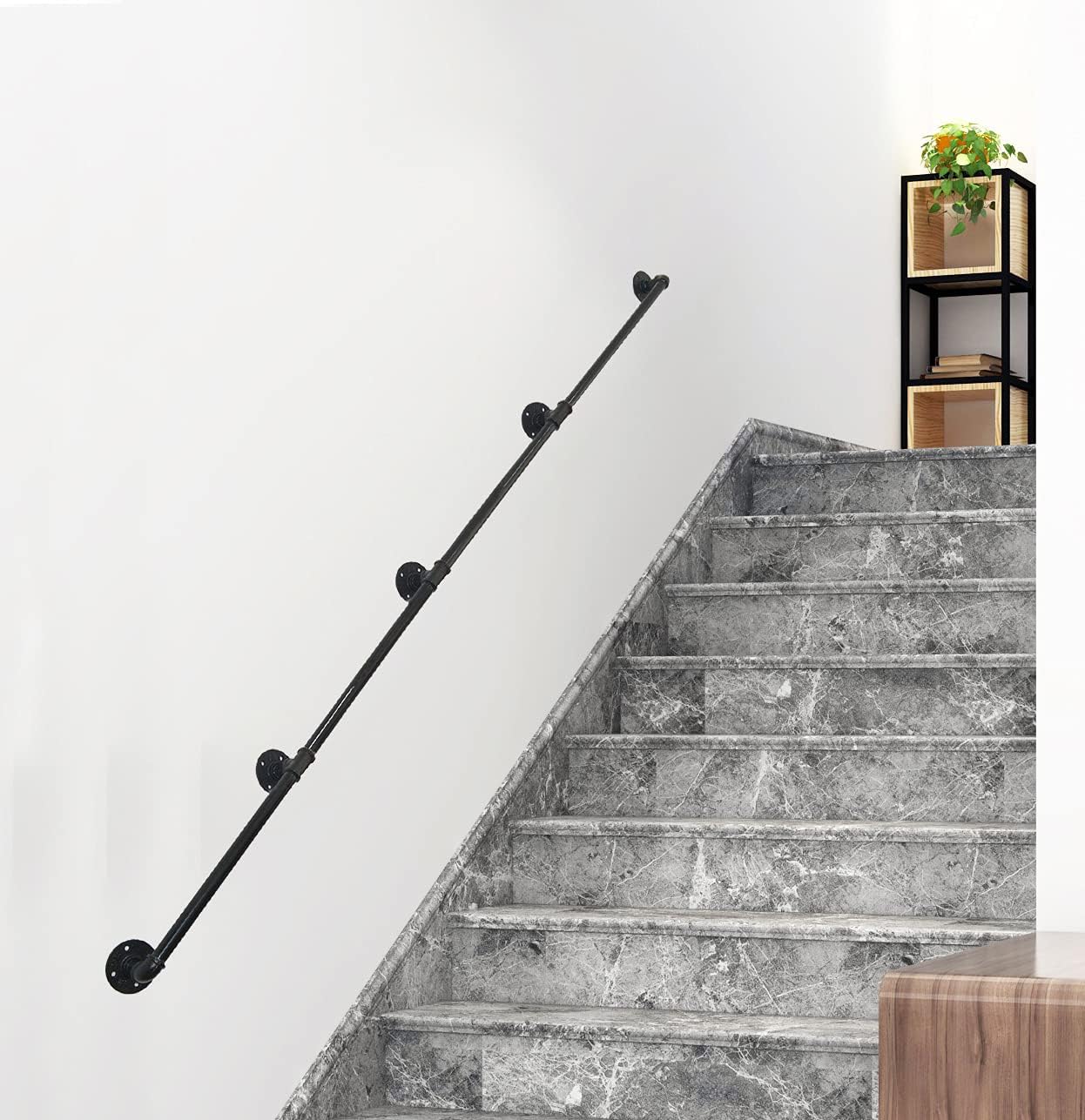 DIYHD 14FT Wall Mount Pipe Handrail for Stairs,Industrial Rustic Black Indoor Deck Hand Rail