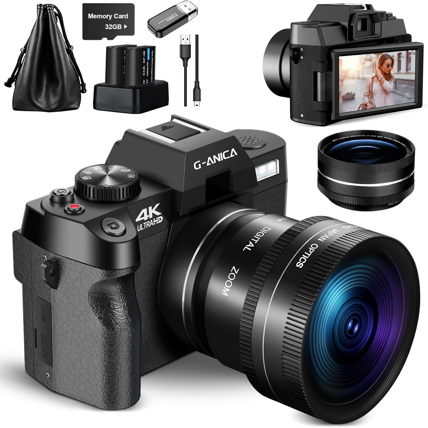 4K Digital Cameras for Photography,48MP/60FPS Video Camera for Vlogging, WiFi & App Control Vlogging Camera for YouTube, Small Camera with 32GB TF Card.Wide-Angle & Macro Lens…