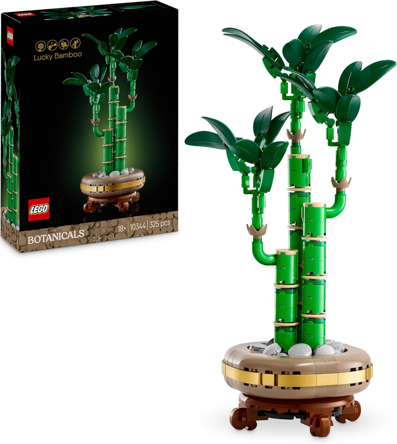 LEGO Botanicals Lucky Bamboo Artificial Plant for Indoor Display - Set for Adults includes a Buildable Pot with a Wood-Effect Plinth for Home Decor - Gift for Her or Him - 10344