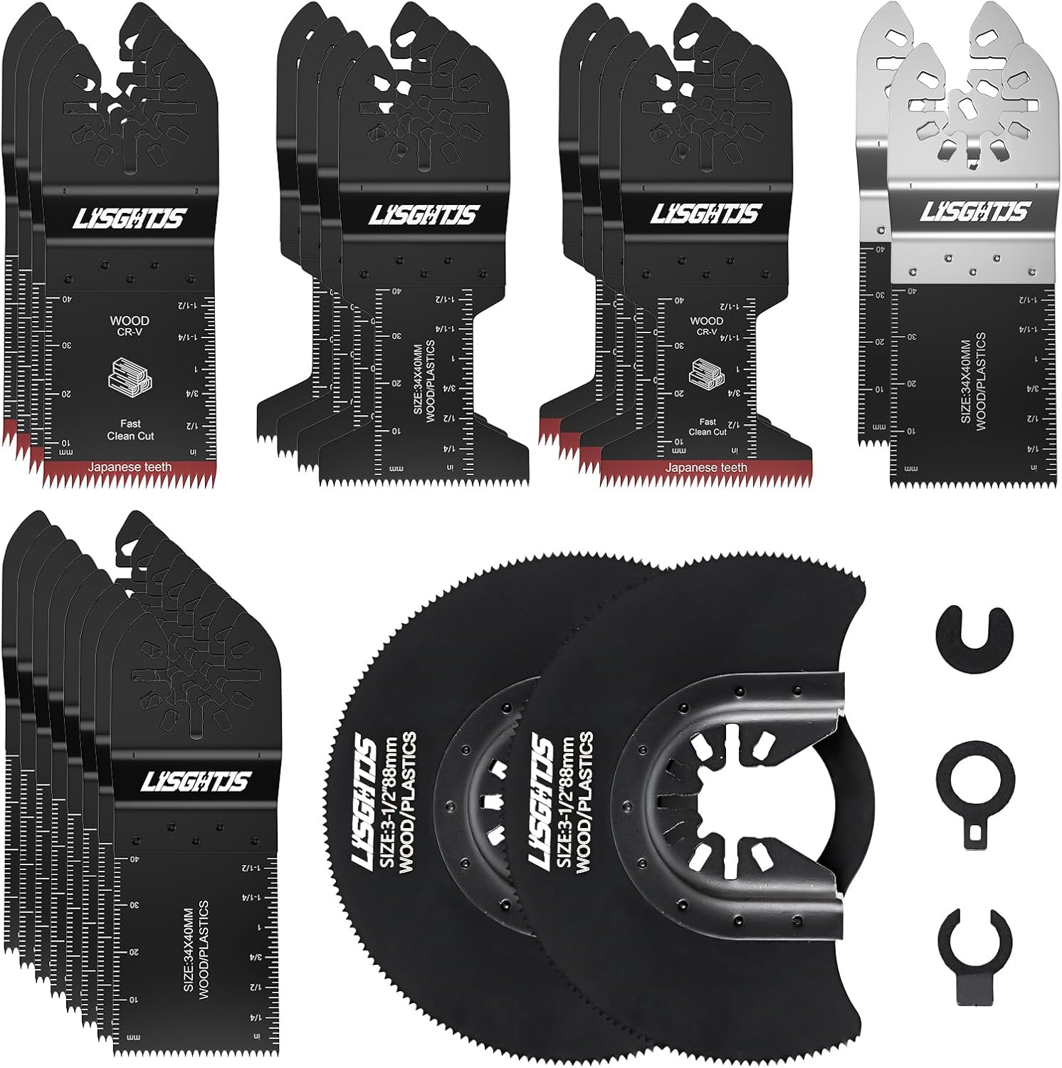 LISGHTJS 27 PCS Oscillating Tool Accessories Universal Wood Metal Oscillating Multitool Quick Release Tool Kits Fit Fein Multimaster, Ryobi, Bosch, Dremel, Rockwell, Makita More